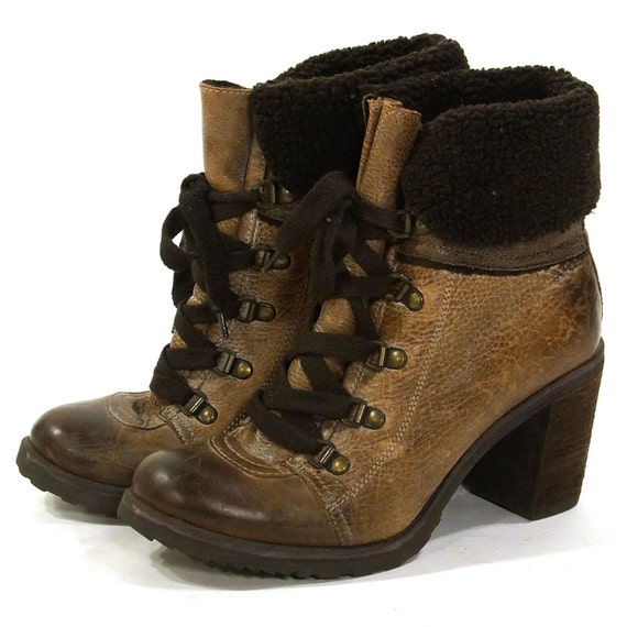 brown heeled lace up boots