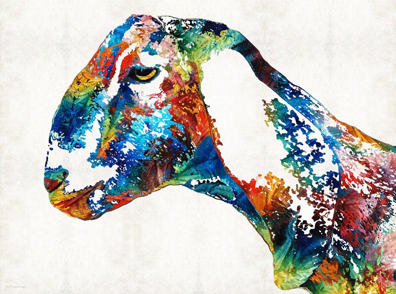 Colorful Goat Art PRINT from Painting Farm Animals Primary