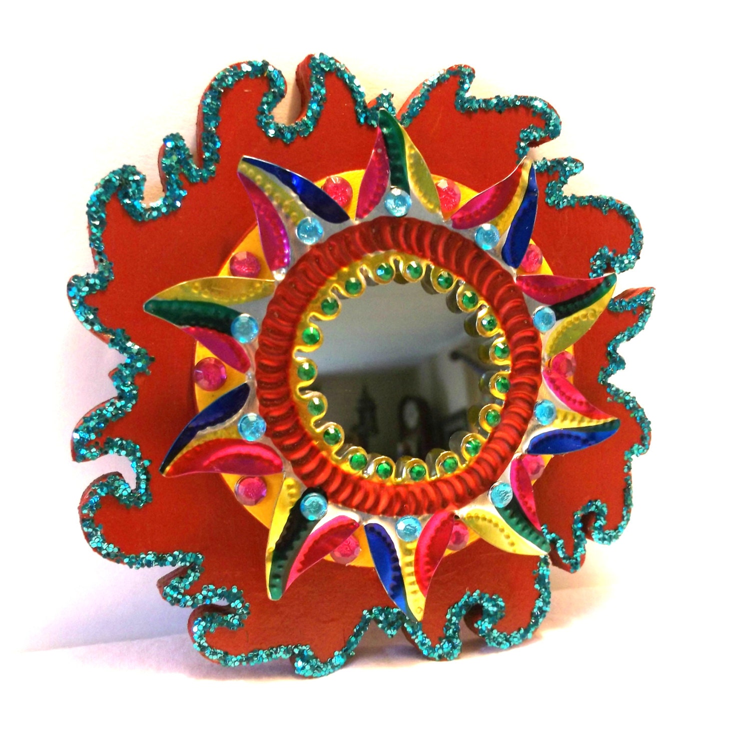 Painted Tin Mirror Mexican Art Punched Tin Decor