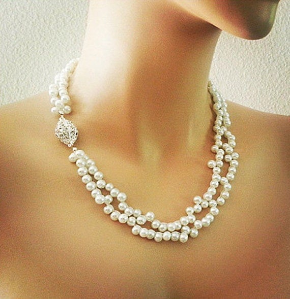 Bridal Pearl Necklace Pearl Wedding Statement Necklace 7874