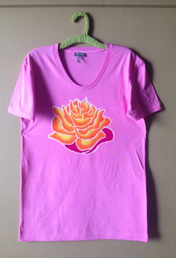 Lotus Batik t shirt hand painted & hand dyed women pink by BAGANUS