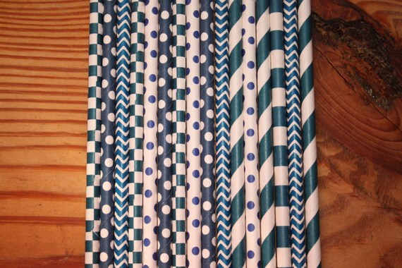 50 Navy Paper Straws, assorted patterns, Drinking, Event, Party, Straws Il_570xn
