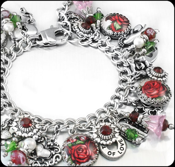 Silver Rose Charm Bracelet Silver Rose by BlackberryDesigns