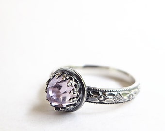 Amethyst Ring, Sterling Silver, purple gemstone, February Birthstone, stacking