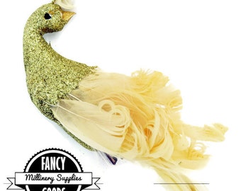 SALE - 1 - Gold - Glitter Peacock - Fake Bird - Artificial Bird - Feathers - Millinery