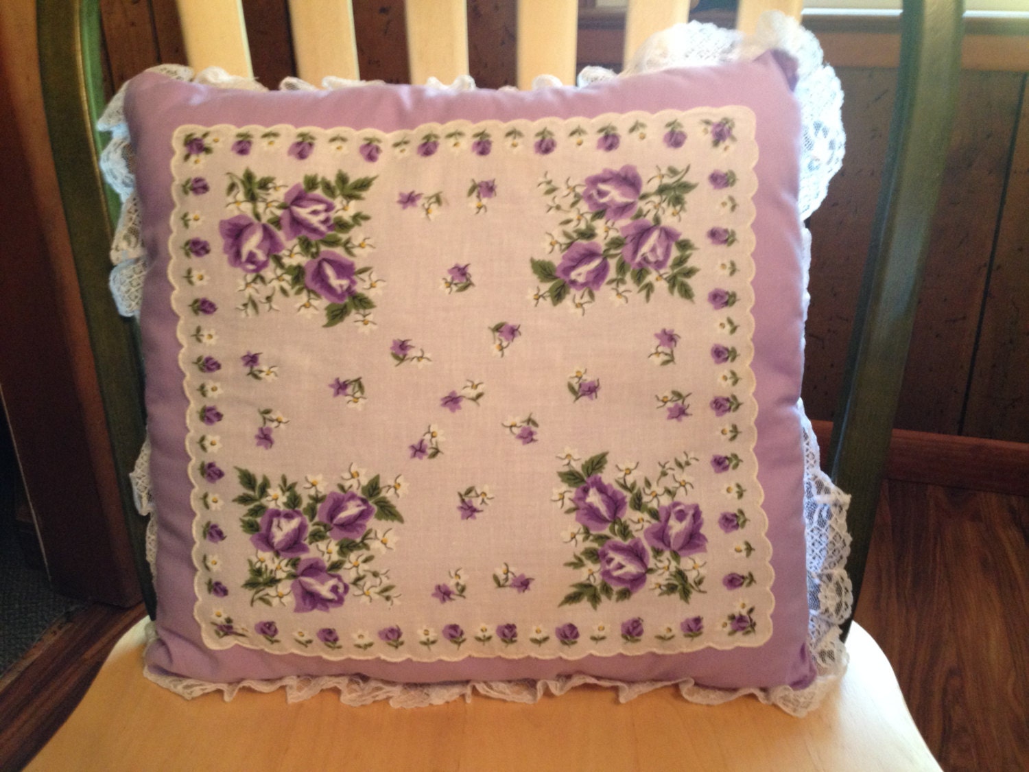 SALE Vintage Purple Lavender Flower Hankie Pillow