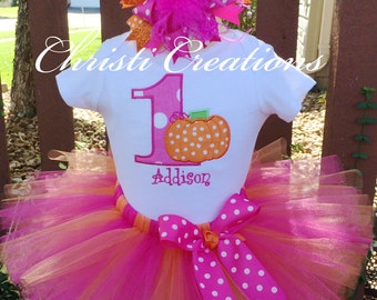 Baby Girl 1st Birthday Outfit - Pumpkin 1st Birthday Tutu - Pink and Orange - Baby Girls' Clothing