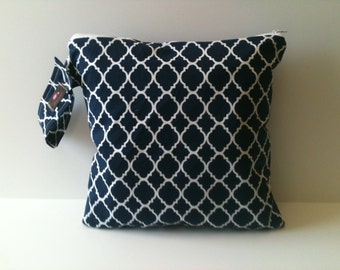 Wet Bag For Cloth Diapers,Wet Bag, Cloth Diaper Wet Bag, Diaper Bag,Cloth Pads, Navy Lattice
