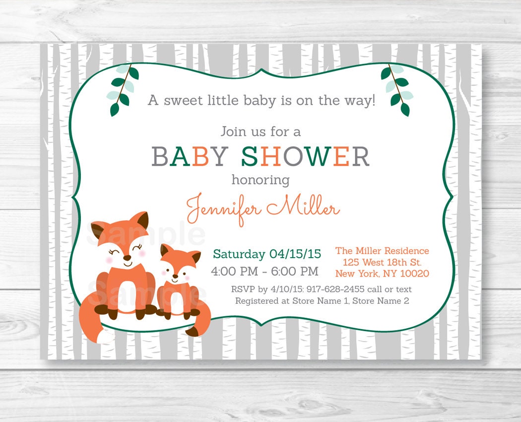 Woodland Fox Baby Shower Invitation / Fox Baby Shower Invite
