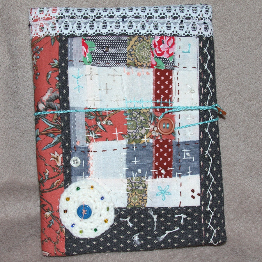 Fabric Journal Cover Quilted Woven Embroidered Lace Crochet