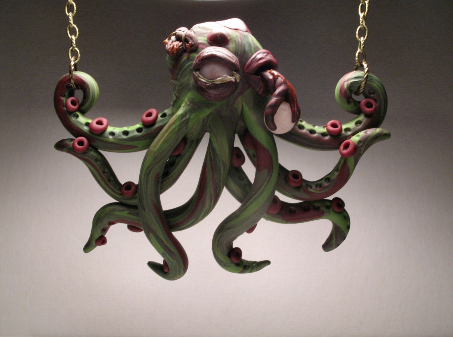 Zombie Octopus Necklace Polymer Clay Jewelry by MythicSculptlore