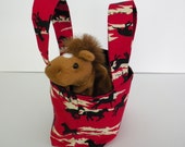 Endearing Gift Wild Horses Red and Black  Teeny Tote Bag with Beany Horse