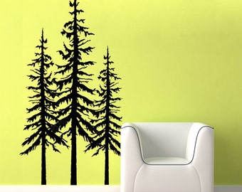Pine tree wall decal - custom color - pine tree decal - large set of three