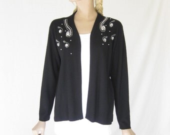 Vintage 50s Black Beaded Cardigan Sweater