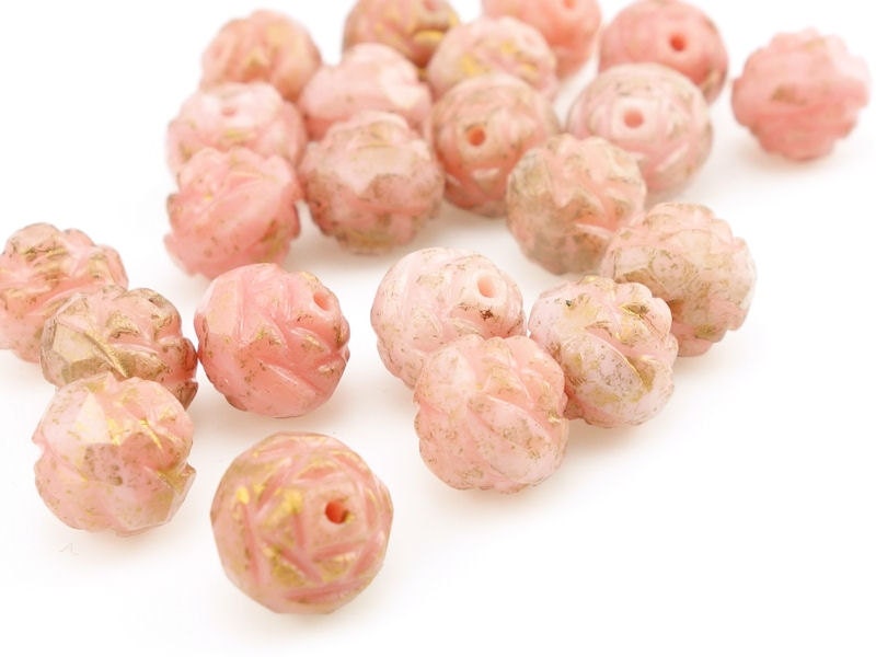 Light Pink Beads Czech Glass Rosebud Flower Beads Opaque Pink