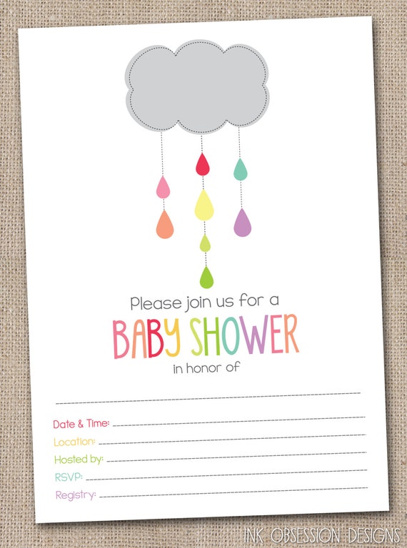 Instant Download Baby Shower Invitations Colorful Shower Cloud ...