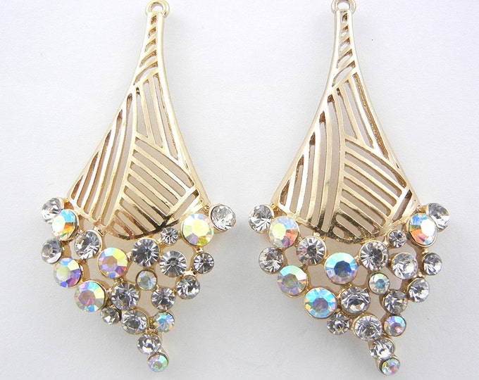 Gold-tone Abstract Diamond-shape Drop Charms with Rhinestones