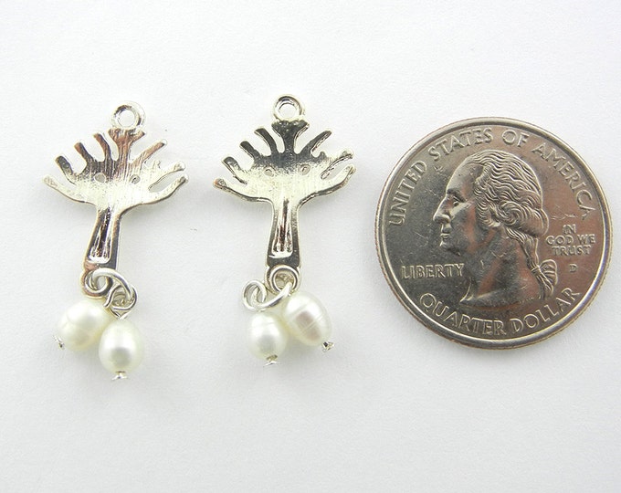 Pair of Silver-tone Tree with Pearl Drop Charms