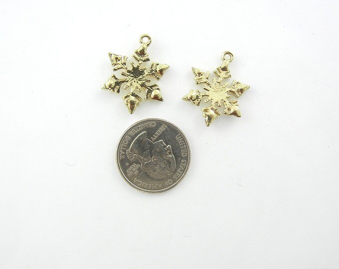 Pair of Small Gold-tone Rhinestone Snowflake Charms