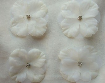 18 PC Rhinestone Beaded Flower Applique Cream Ivory Baby Hydrangea Petals Bridal Christening Bow