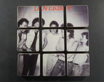 Loverboy handmade wood coasters with warped record bowl from recycled Lovin Every Minute Of It music album