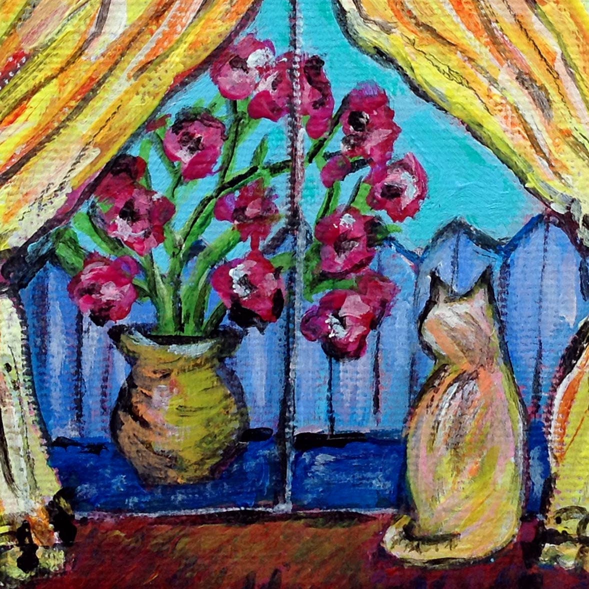 Cat Looking Out The Window Cat Art Original by TamarHammersArt