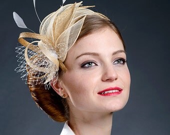 Beige, champagne gold and gold fascinator hat for weddings, Ascot, Derby, parties -Elegant, feminine choise for your special occasions