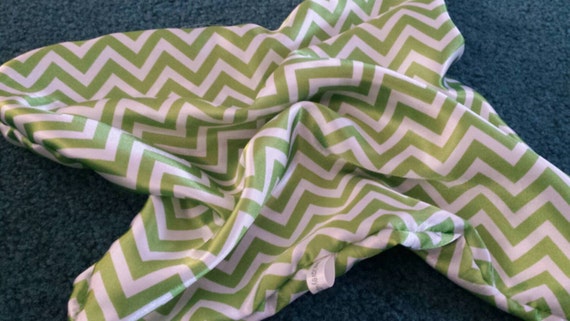 Satin Comfort Blanket - Lovey for Babies and Small Children  - 13"x13  White & Green Chevron