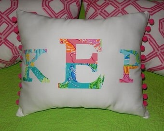 New monogram pillow made with Lilly Pulitzer PARTY PATCH fabric