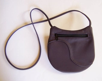 Purple Leather Purse - Crossbody Style Festival Bag - Eggplant/Purple Leather Handbag - Medium Round