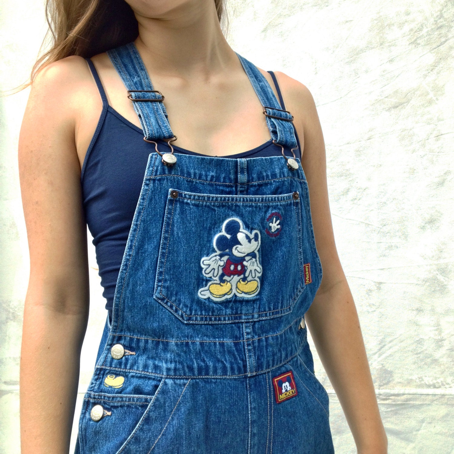 Mickey Mouse Fitted Overalls Denim Bib and Brace Dungarees 80s
