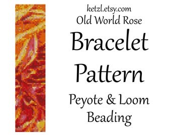 Loom Beading Patterns and Peyote Bracelet Patterns Stitch Pattern Rose Orange Yellow Pink Flower with Word Chart Bead Weaving Graph