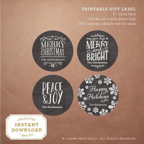 INSTANT DOWNLOAD Printable Chalkboard Gift Label Christmas