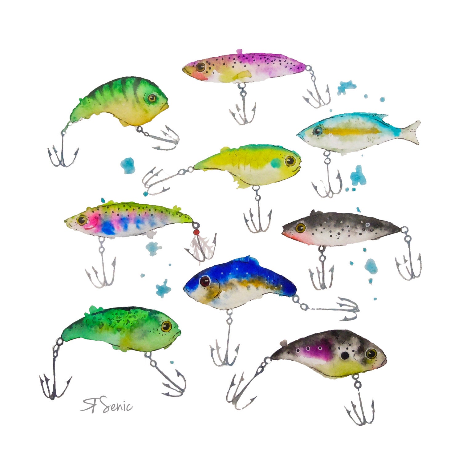 Fishing Lures Art Print SetSet of 2 Art by LimezinniasDesign