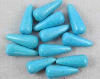 Blue Chalk Turquoise 15mm x 6mm Teardrop Beads - 12 pieces - #D1-2