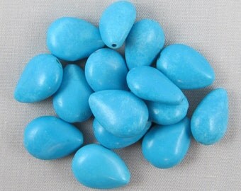 Bright Blue Chalk Turquoise 14mm x 10mm Teardrop Beads - 15 pieces #D6-7