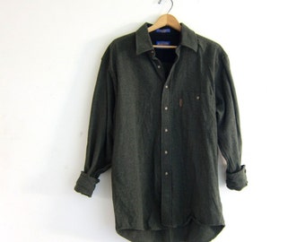 vintage army green wool Pendleton boyfriend shirt. button down flannel ...