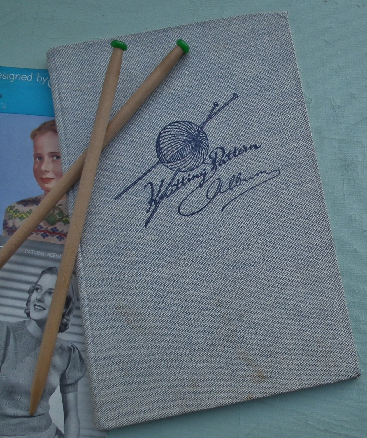 Vintage 30s 40s Knitting Pattern Album Book Blank Scrapbook