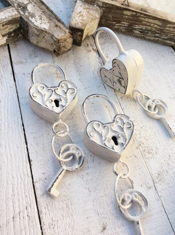 Cast Iron Heart Lock and Key Shabby Chic and Distressed