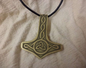 Etched brass Thor's Hammer pendant