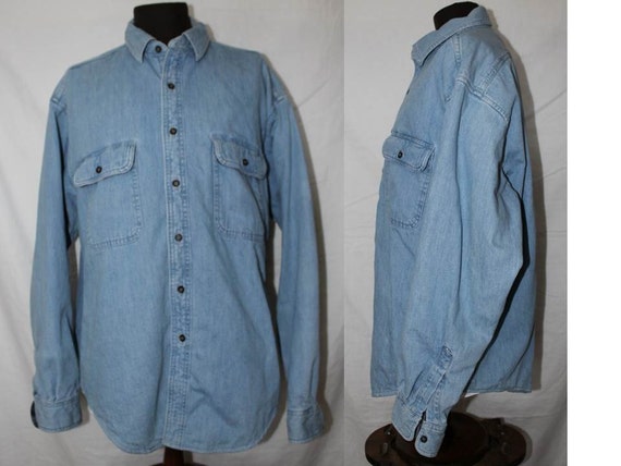 Items similar to Vintage Men's L.L. Bean Denim Shirt with Plaid Flannel ...