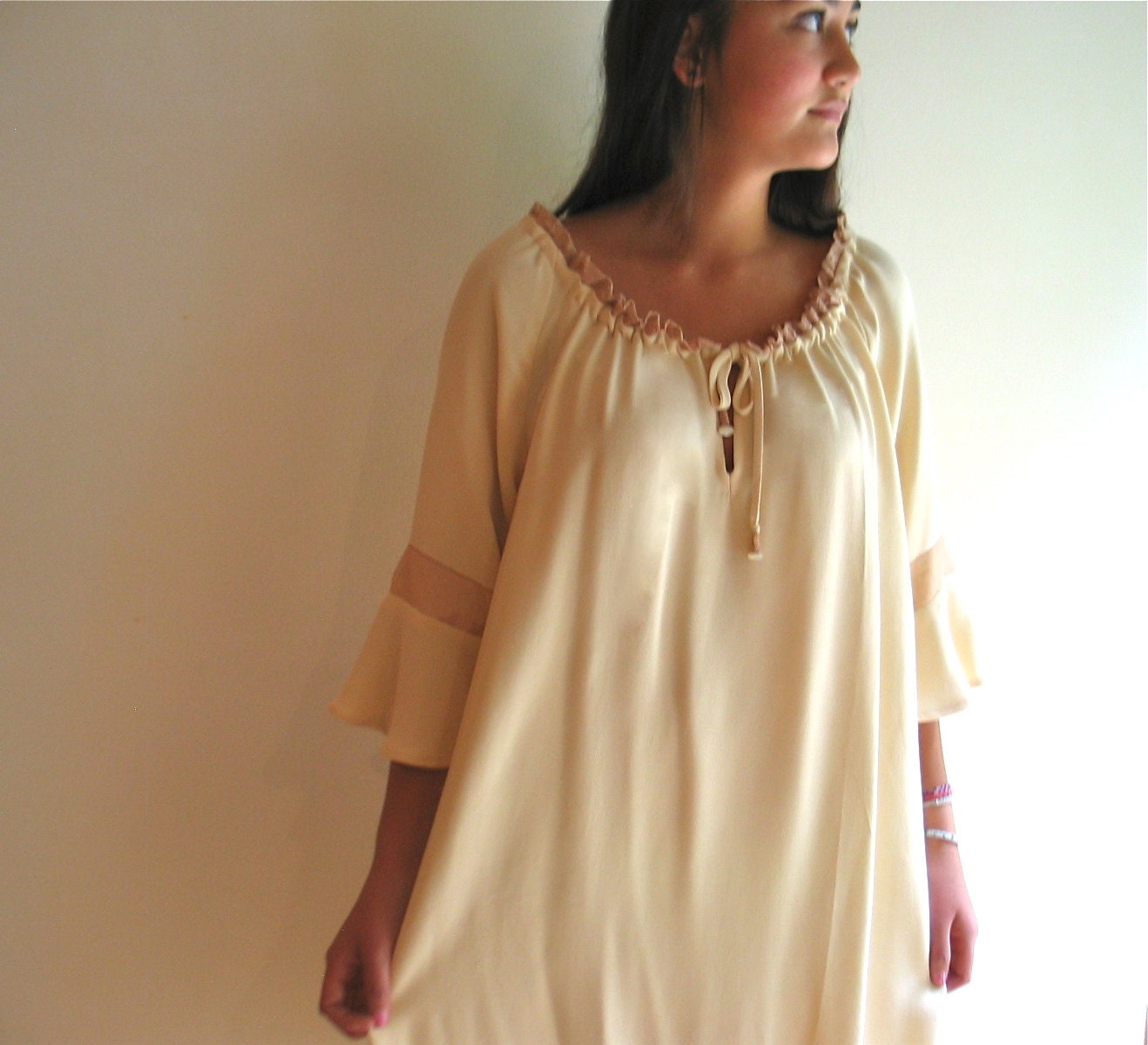 Silk Nightgown Peasant Style Trimmed with Alencon LaceSize