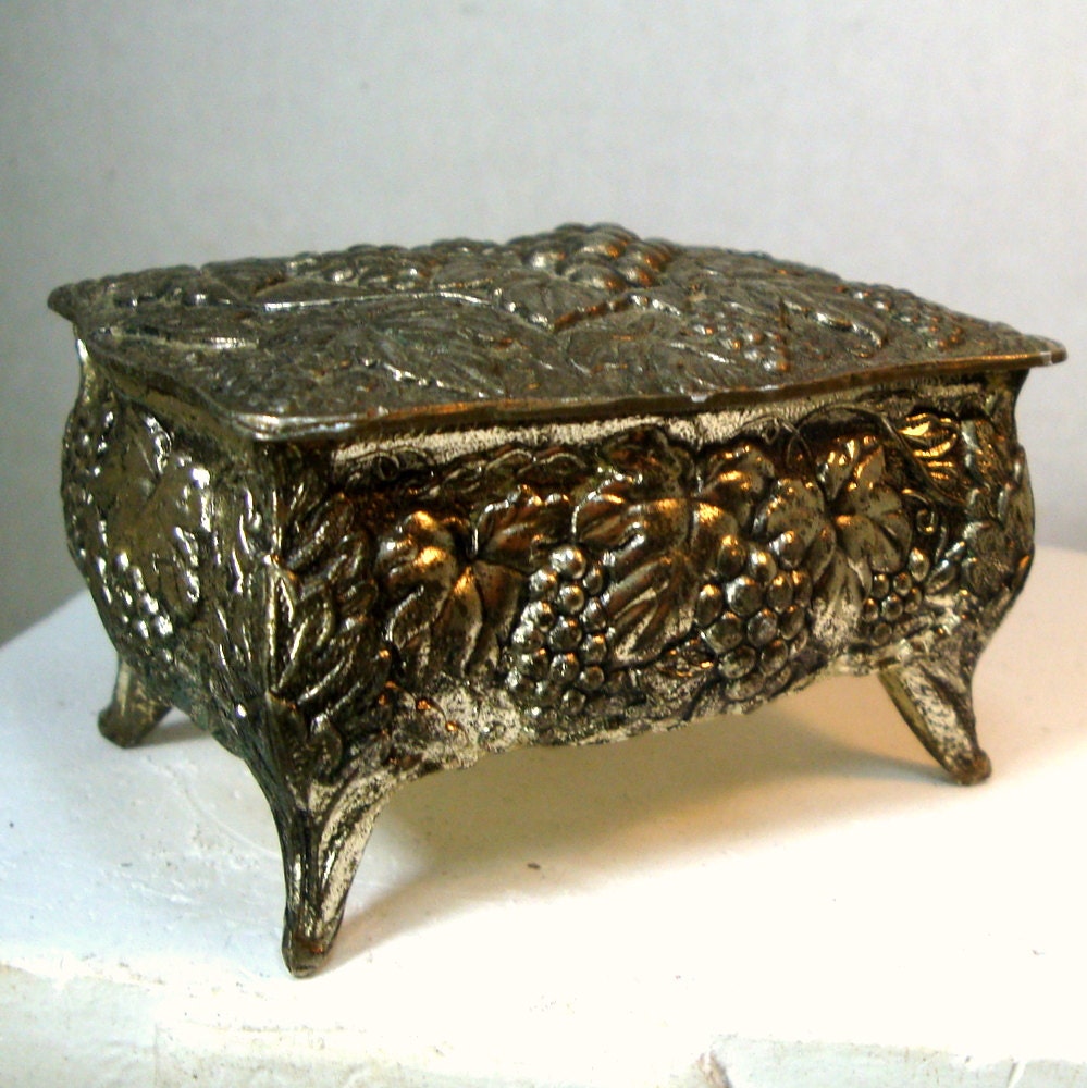 Vintners Tiny Hinged Metal Trinket Box on by VintageStarrBeads