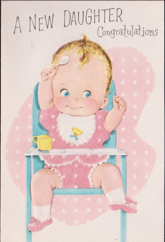 vintage BABY GIRL Congratulations Greeting by vintagerecycling