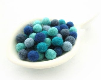 Felt Balls Aqua Blue Color Mix - 50 Pure Wool Beads 10mm (W200E)
