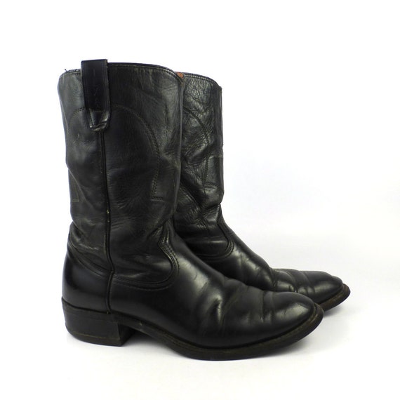 Black Cowboy Boots Vintage 1980s Leather Texas Brand men's
