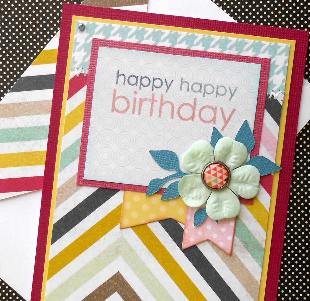 Birthday Card with Matching Embellished Envelope Chevron