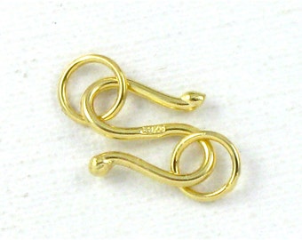 2 gold vermeil Clasp sets S Hook with solder rings. 9mm S Hook. (GT11g)