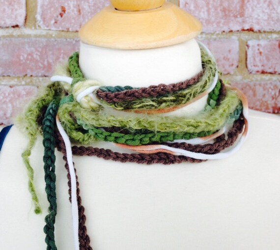 Crochet Knotted Skinny Layered Scarf 