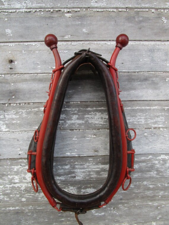 Vintage Authentic Horse Collar Harness Wall Mirror Red Hames